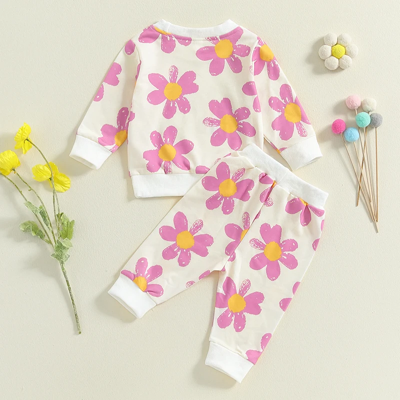 Children Clothing Toddler Girl Clothes Flower Print Tops Pants Set Kids Spring Autumn 2PCS Outfit