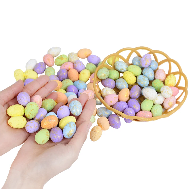 50pcs Colorful Easter Foam Eggs Artificial Bird Pigeon Egg Ornament DIY Wreath Decorative Happy Easter Party Kids Favor Supplies