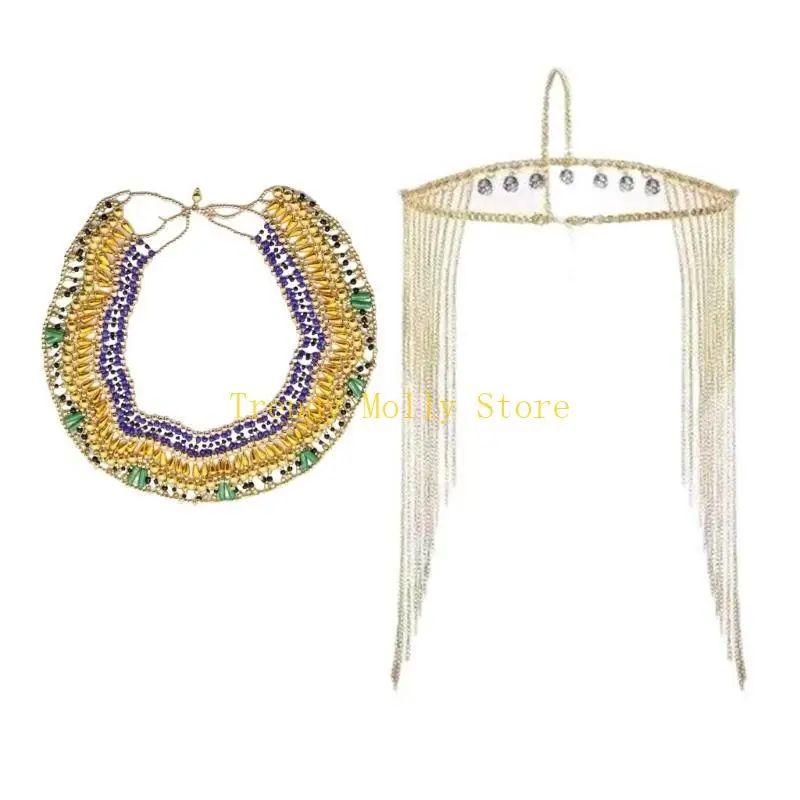 N5KB Egyptian Dress Up Accessories for Women, Head Chain, Snake Bracelet, Necklace