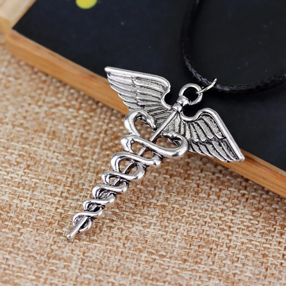 Classic Fashion Caduceus Medicine Symbol Antique Silver Color Pendant Short Long Chain Necklaces Jewelry For Men Women Gift