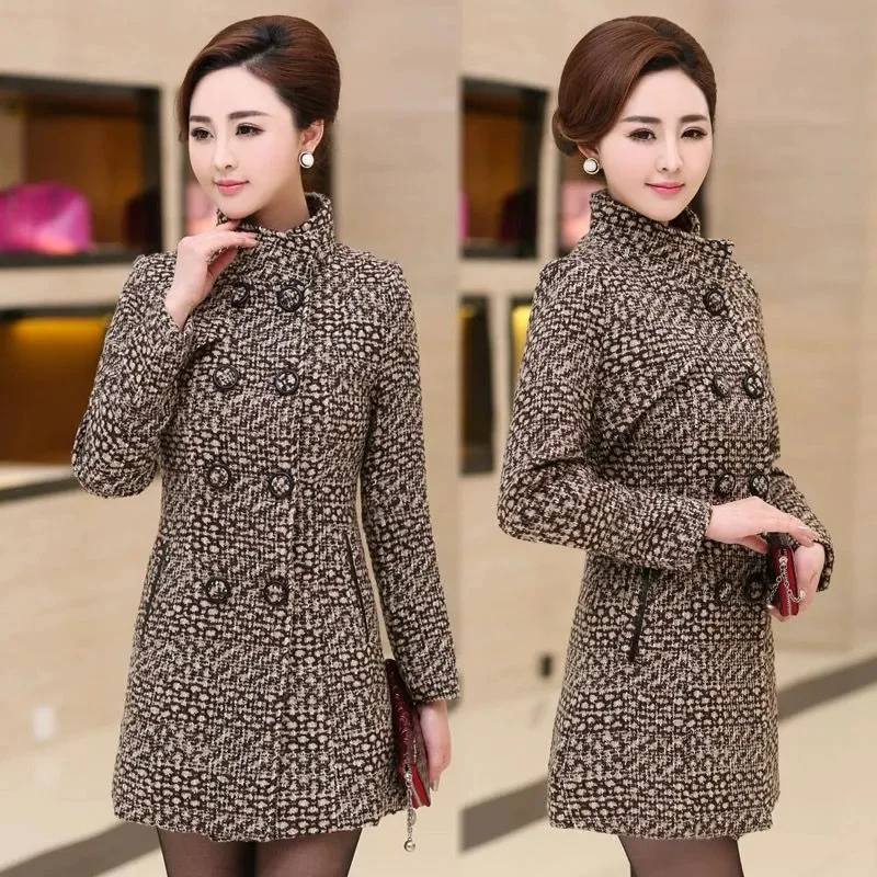 Woolen Jacket Women\'s Mid Length 2024 Autumn/Winter New Korean Version Loose Plaid Add Cotton Thicken Warm Woolen Coats Female