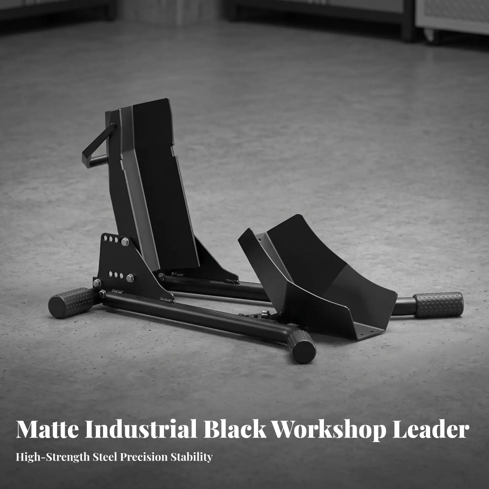 Universal Fit Motorcycle Front Wheel Stand with Thickened Steel Frame and Rubber Touch Points for Stable Storage