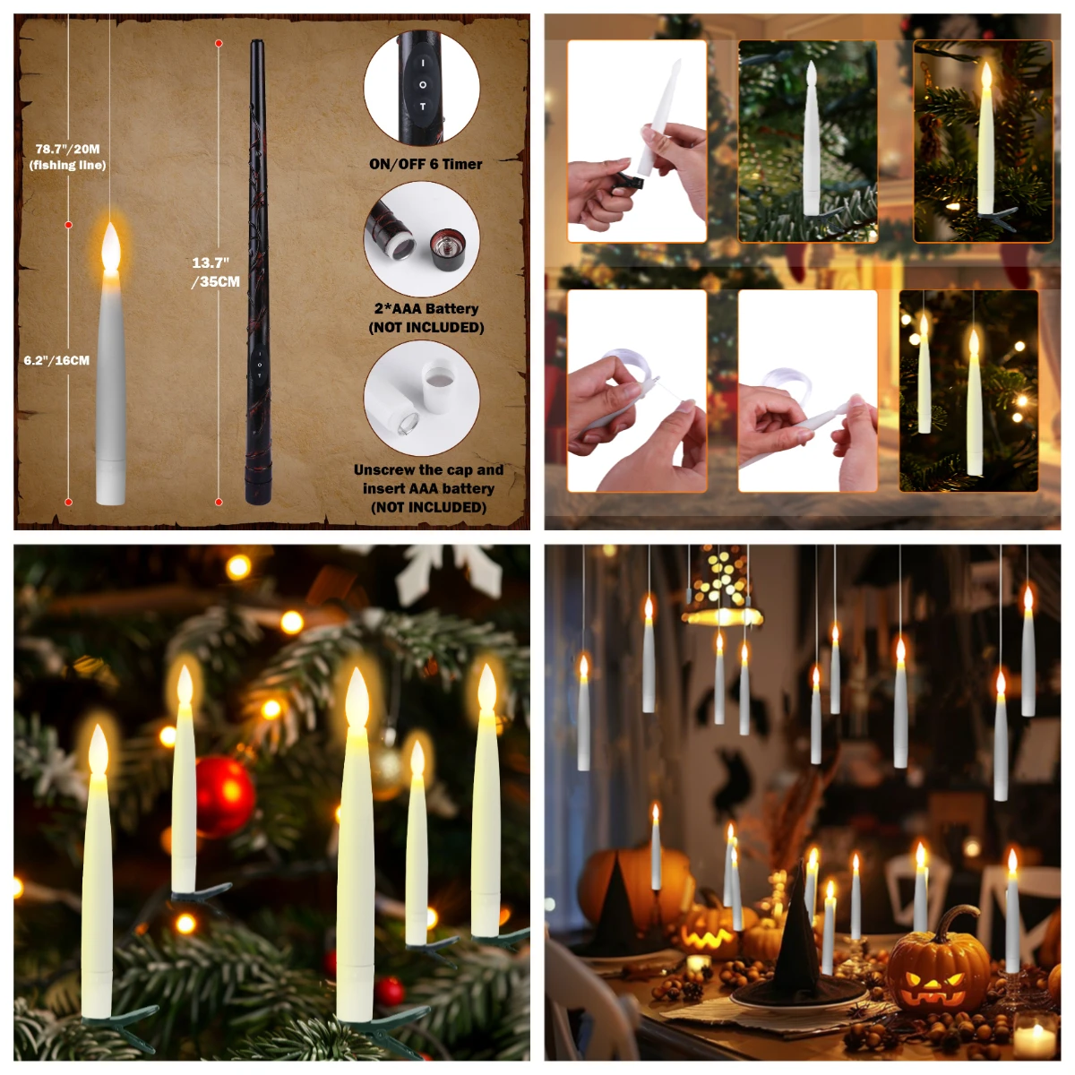 Velas LED Navideñas cónicas sin llama con clip control remoto - imagen 4