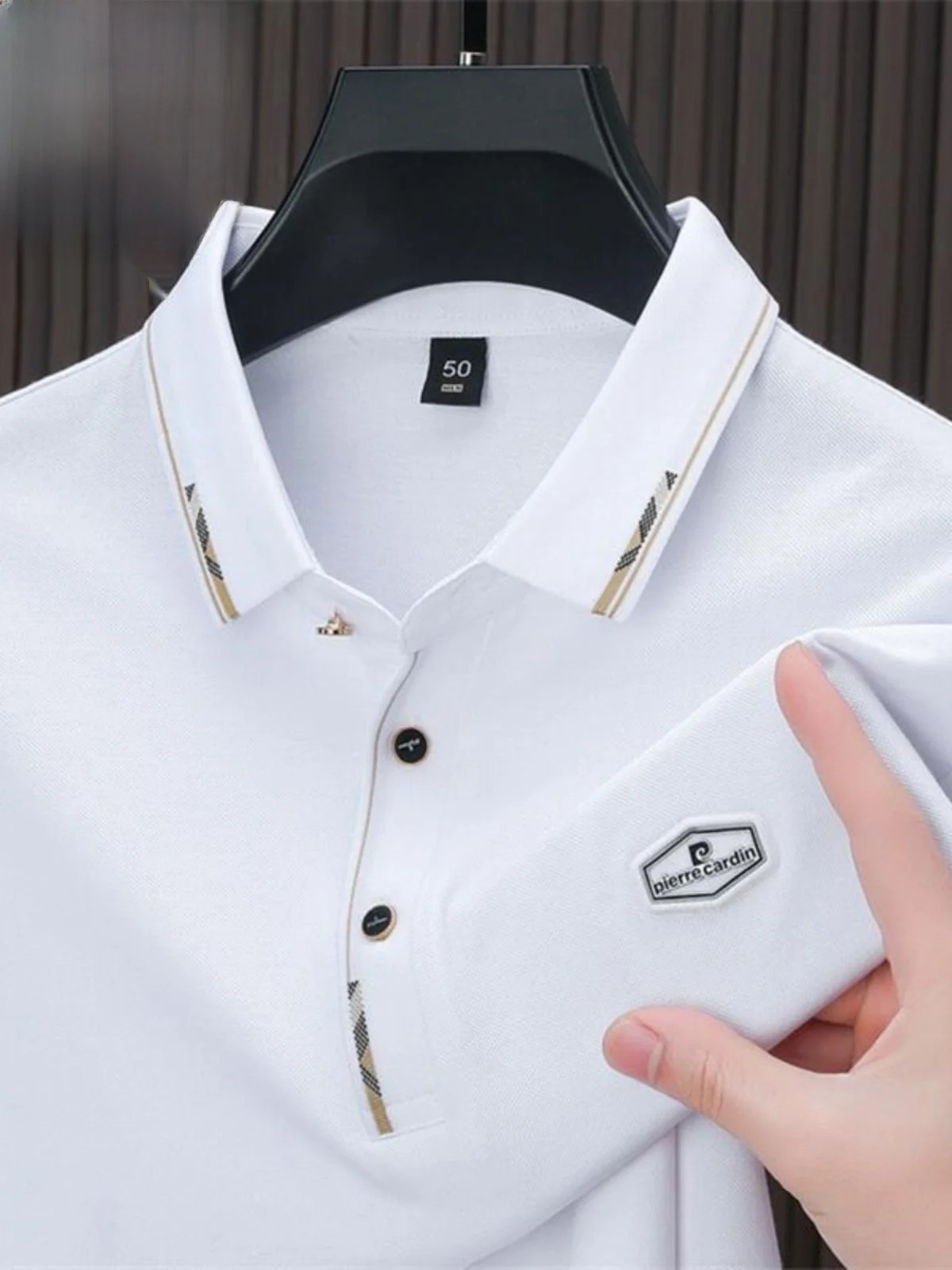 

Мужская футболка Pierre Cardin с длинным рукавом, модная хлопковая рубашка с вышивкой, отложным воротником, деловой повседневный топ