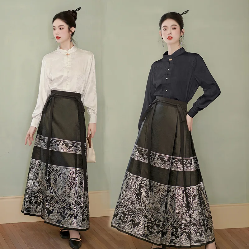 

Юбка с изображением лошади Hanfu, Оригинальное повседневное платье китайской династии Мин, традиционная плиссированная юбка в китайском стиле для выступления на сцене