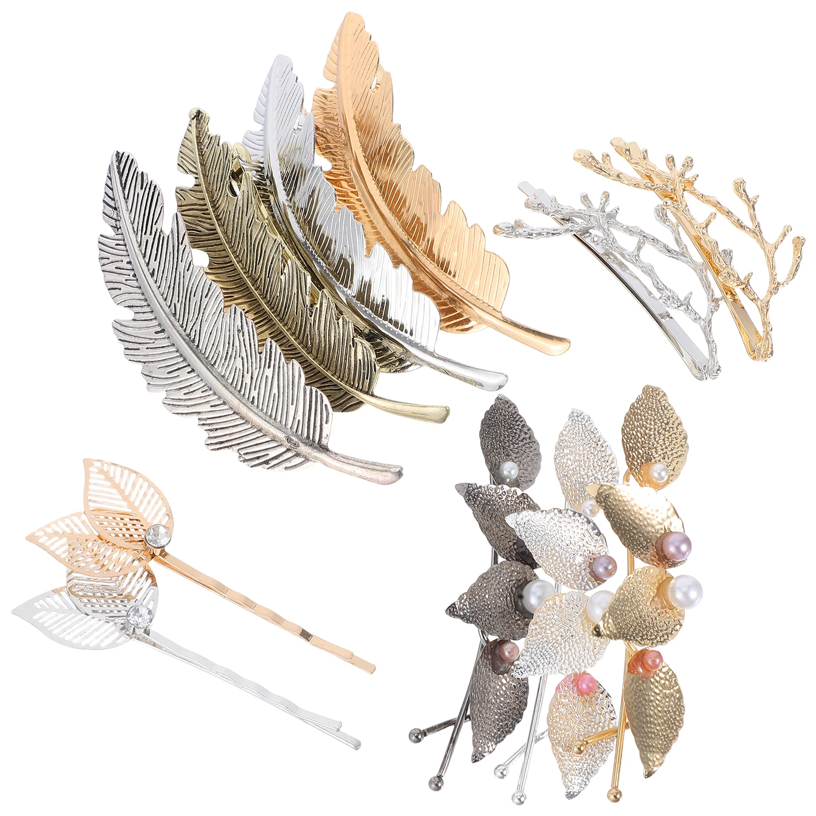 

11pcs Pearl Hair Clips Set Golden Silver Black Retro Metal Leaf Bobby Pins For Women Girls Bangs Side Cramp Accessories Banquet