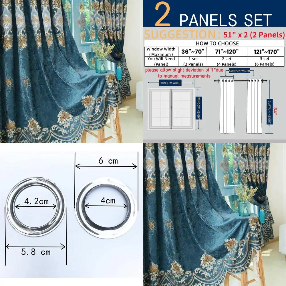 

Роскошные европейские шторы из шенилла с вышивкой, синие, 51x84 дюйма