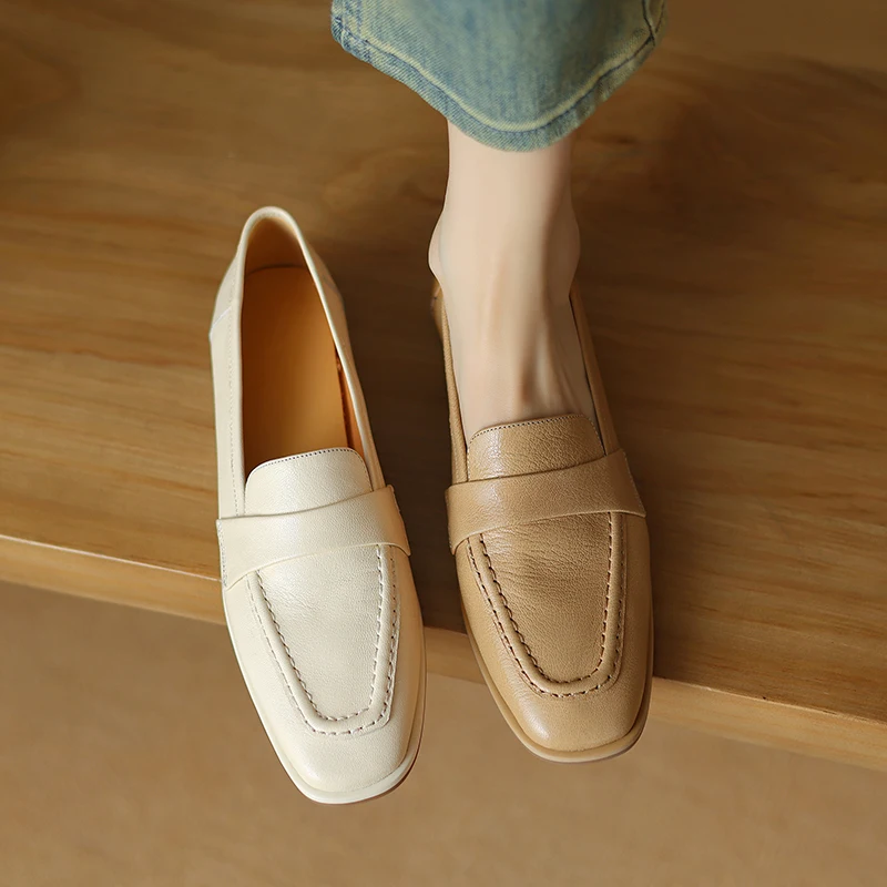 Women‘s Shoes Genuine Leather Flat Shoes For Female Basic Style Casual Flats Slip On Women Loafers Chaussure Femme