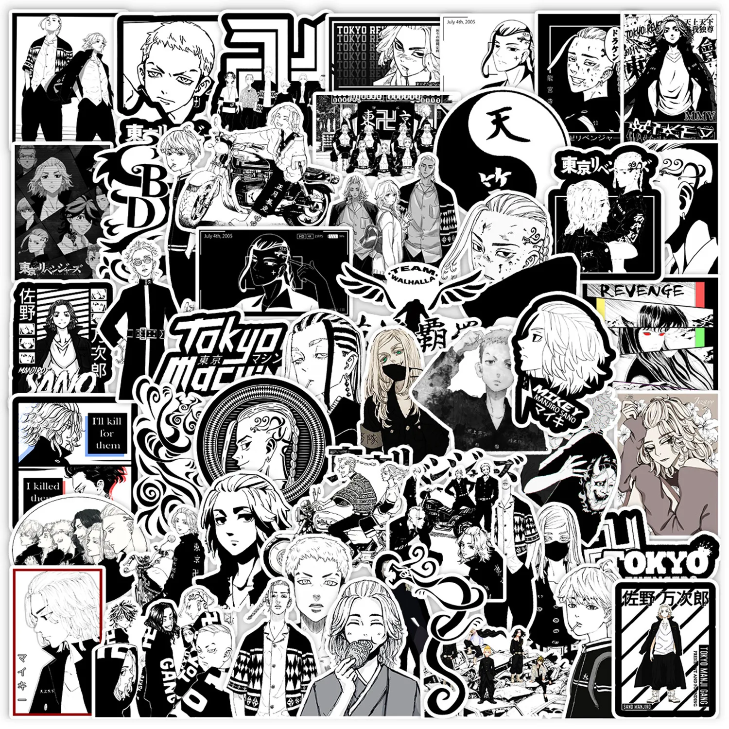 10/30/50Pcs Black White Anime Tokyo Revengers Stickers Decals for Luggage Notebook Motorcycle Decoration Graffiti Sticker Toys