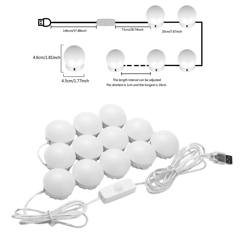 

LED Vanity Mirror Lights 12 Bulbs White Dressing Table Light Beauty Makeup Mirrors Energy Saving Soft Lighting DIY Wall