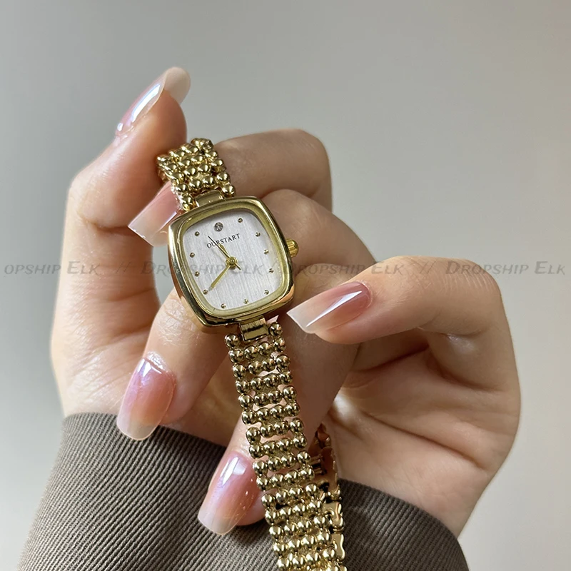 Fashionable Square Watch Golden Rectangular Box Elegant Steel Watch Retro Bracelet Strap Exquisite Watch