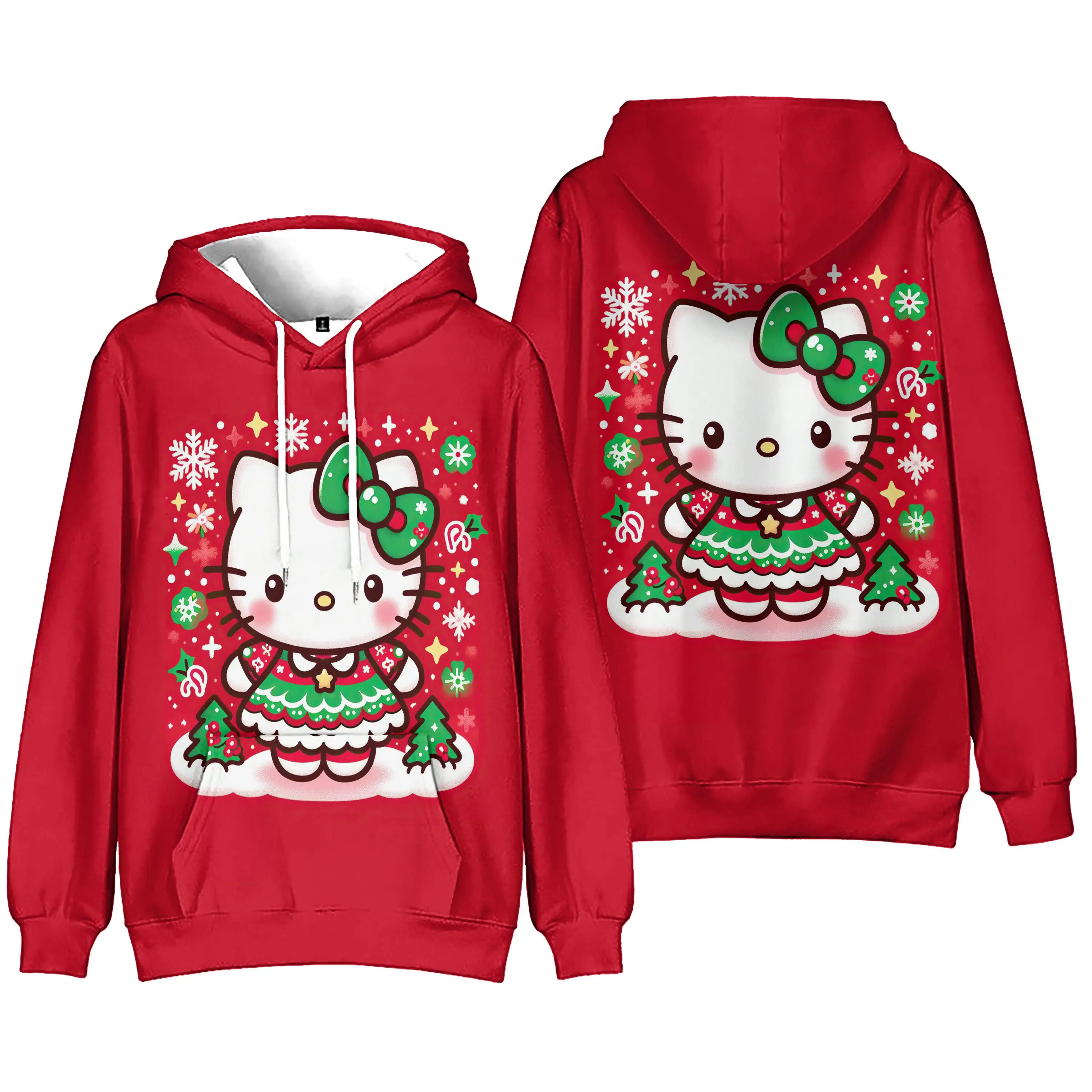 MINISO Girls Hoodies Hello Kitty 3d Christmas Printed Women\'s Hoodies Long Sleeve Hooded Sweatshirt Lovely Pullover Tops Clothes