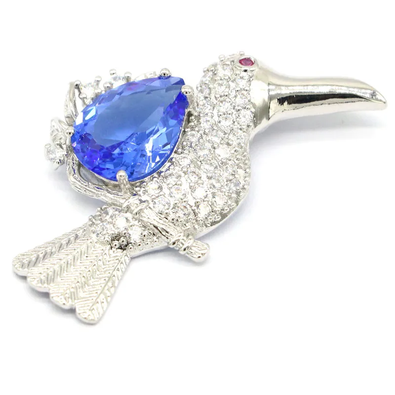 

49x39mm Woodpecker Shape Rhodolite Garnet Blue Violet Tanzanite CZ Women Wedding Silver Pendant