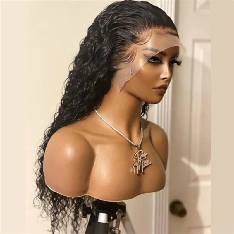 Black Long Curly Lace Front Wigs for Black Women Loose Deep Wave Synthetic Wig with Baby Hair Heat Resistant Fiber Glueless