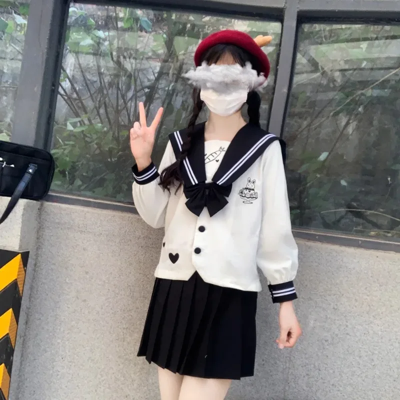 Japanese School Uniform for Girls Sweet and Cute Sailor Suit Long Skirt  Pink High-quality Materials Clothes Anime COS Costume