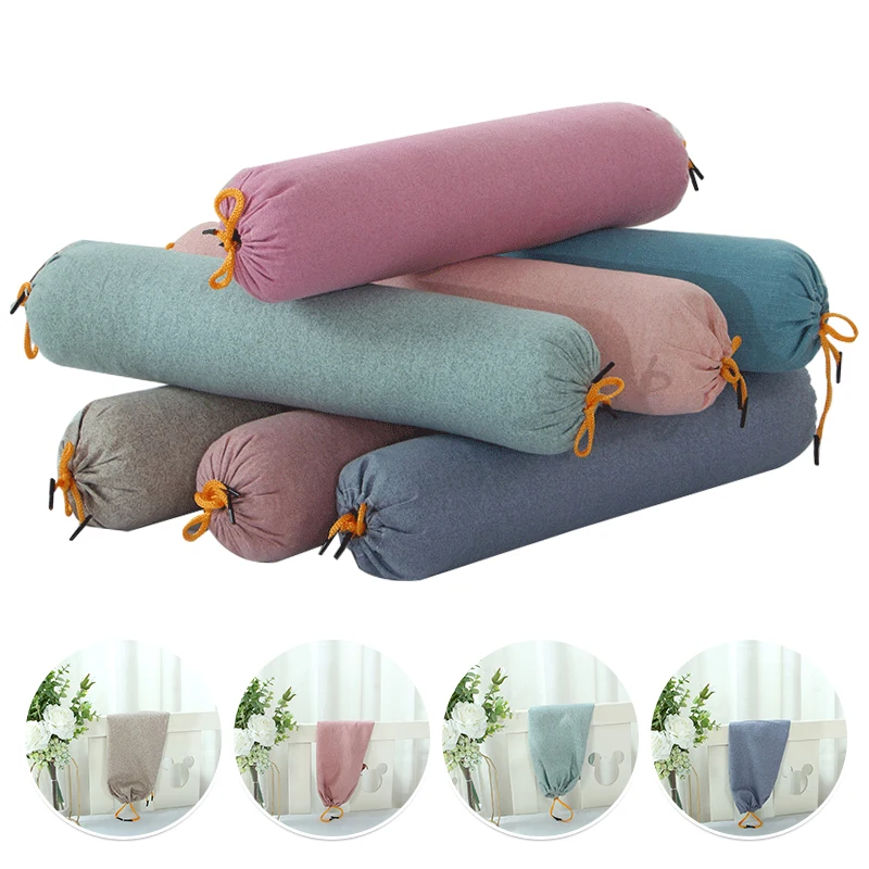 

Cylindrical Bolster Pillowcase Double Drawstring Design Bed Sofa Neck Back Waist Support Body Cushion Cover Candy Pillow Cover