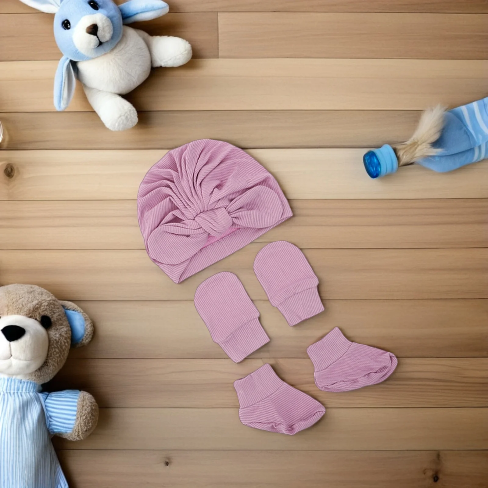 

1Set Baby Turban Hat Mittens Socks Newborn Cotton Soft Warm Cap Gloves Safe Infant Accessories Newborn Hat Mittens Socks