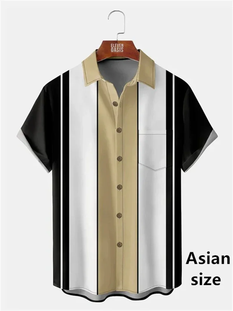 3D Print Vintage Men Shirts Summer Casual Classic Striped Pattern Short Sleeve New Unisex Button Lapel Shirt Hawaii Beach Tops