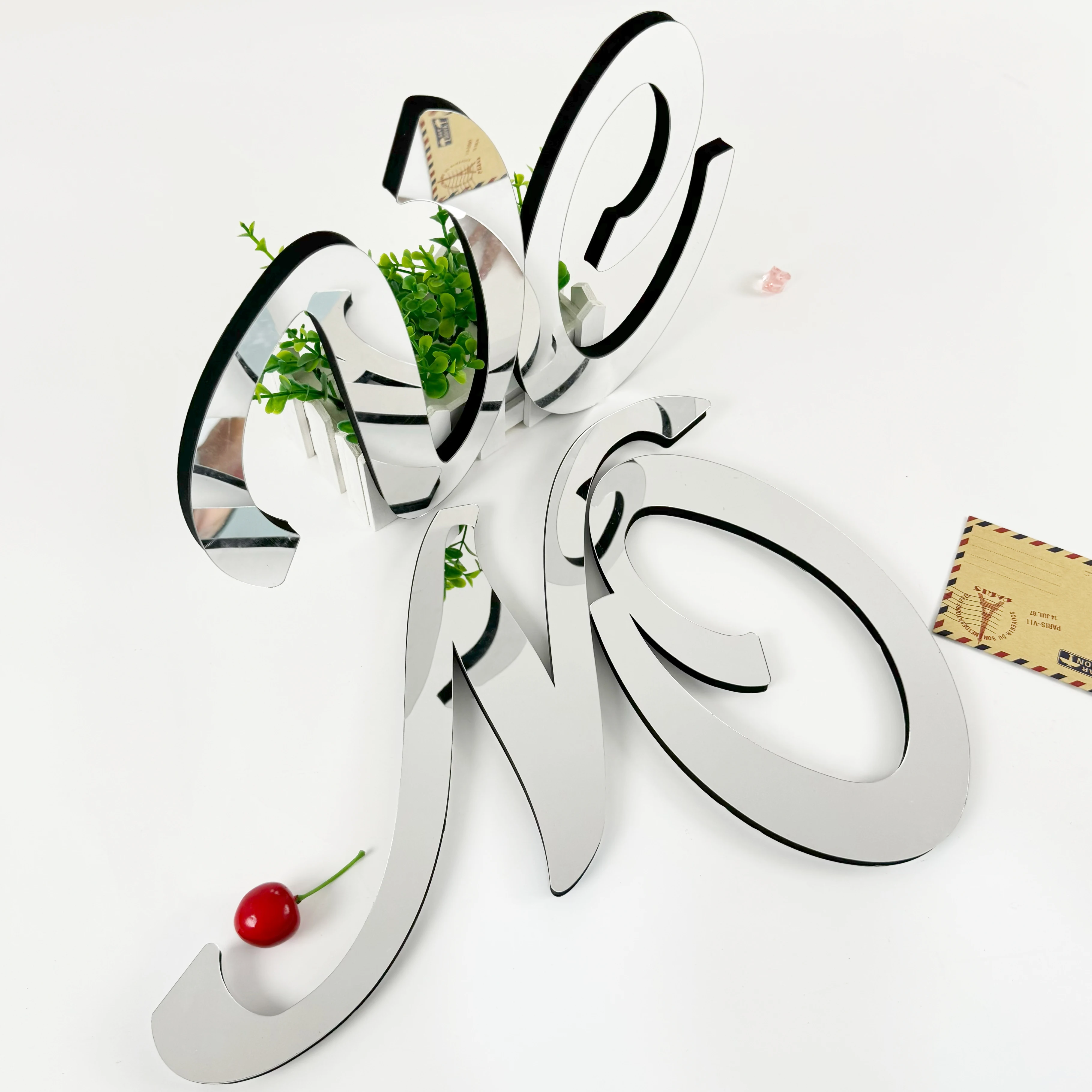 حجم كبير 20 سنتيمتر الفضة ثلاثية الأبعاد الاكريليك مرآة سطح الخط الفني الإنجليزية رسائل ملصقات جدار ديكور المنزل الأبجدية الفن صور مطبوعة للحوائط #3