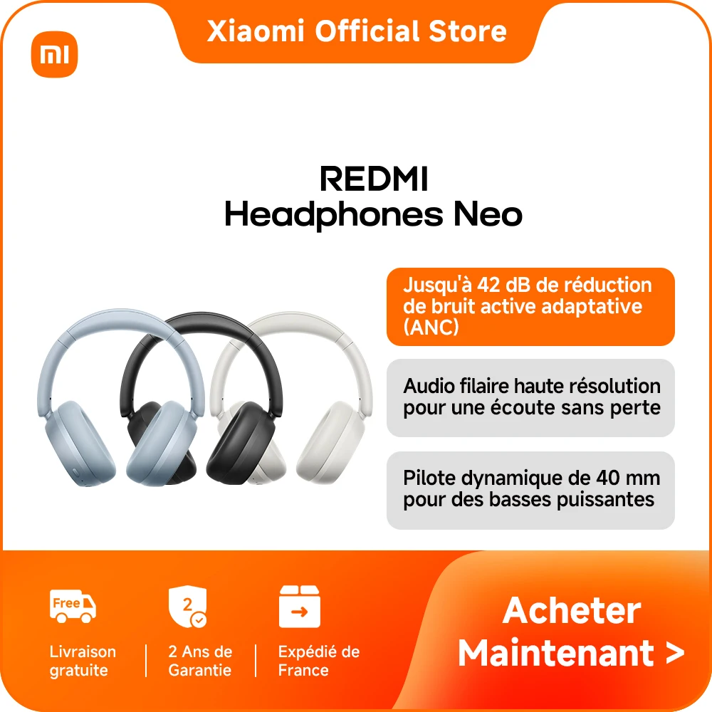 [Officiel] REDMI Headphones Neo | Réduction active du bruit jusqu’à 42 dB, haut-parleur dynamique de 40 mm, jusqu’à 72 heures d’autonomie
