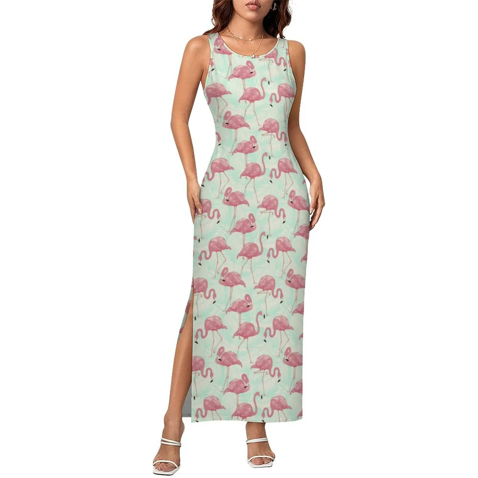Women Bodycon Dress Club Sexy Cute Flamingo Pattern Maxi Dresses Summer Tropical Animal Print Y2K Fashion Design Dress Big Size