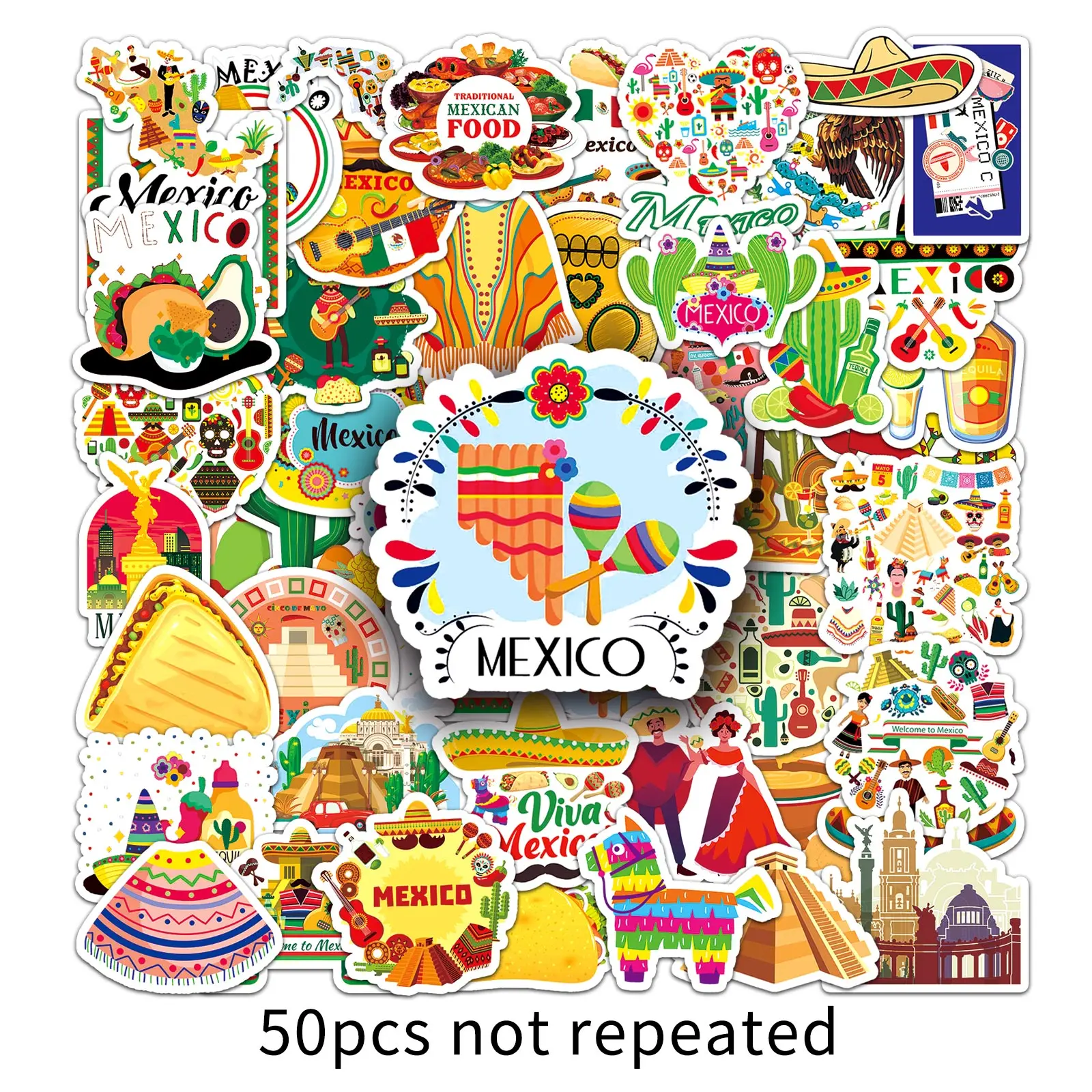 50Pcs Toy Stickers Mexico Style Totem Skateboard Guitar Suitcase Freezer Motorcycle Graffiti Decal Waterproof Jewelry stickers