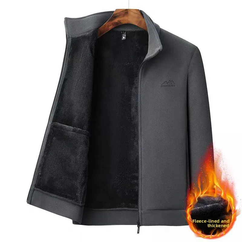 

Spring and Autumn New Men's Fleece Zipper Cardigan Casual Jacket Double-sided Fleece Thickened Warm Ollie Fleece Jacket