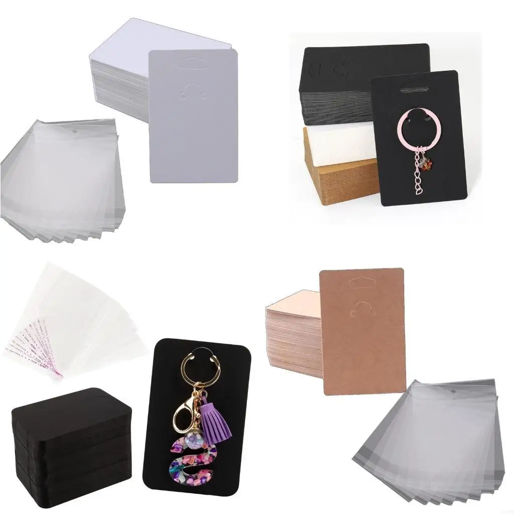   100pcs Keychain Display Cards with Self-Sealing Bags Keychain Card Hold Cardboard for Keyring Jewelry Display Packaging
