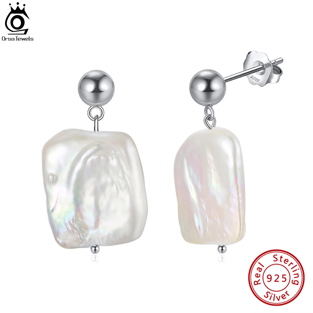 

ORSA JEWELS High Quality Baroque Pearl Drop Earrings 925 Sterling Silver Pearl Dangle Earrings Wedding Party Fine Jewelry GPE06