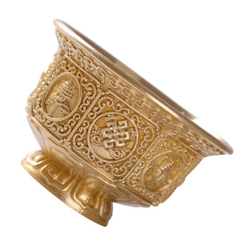 R1WA Sacred Tibetan Ritual Cup Eight Auspicious Symbols Holy Water Bowl for Prayer Religious Ceremonies Supplies