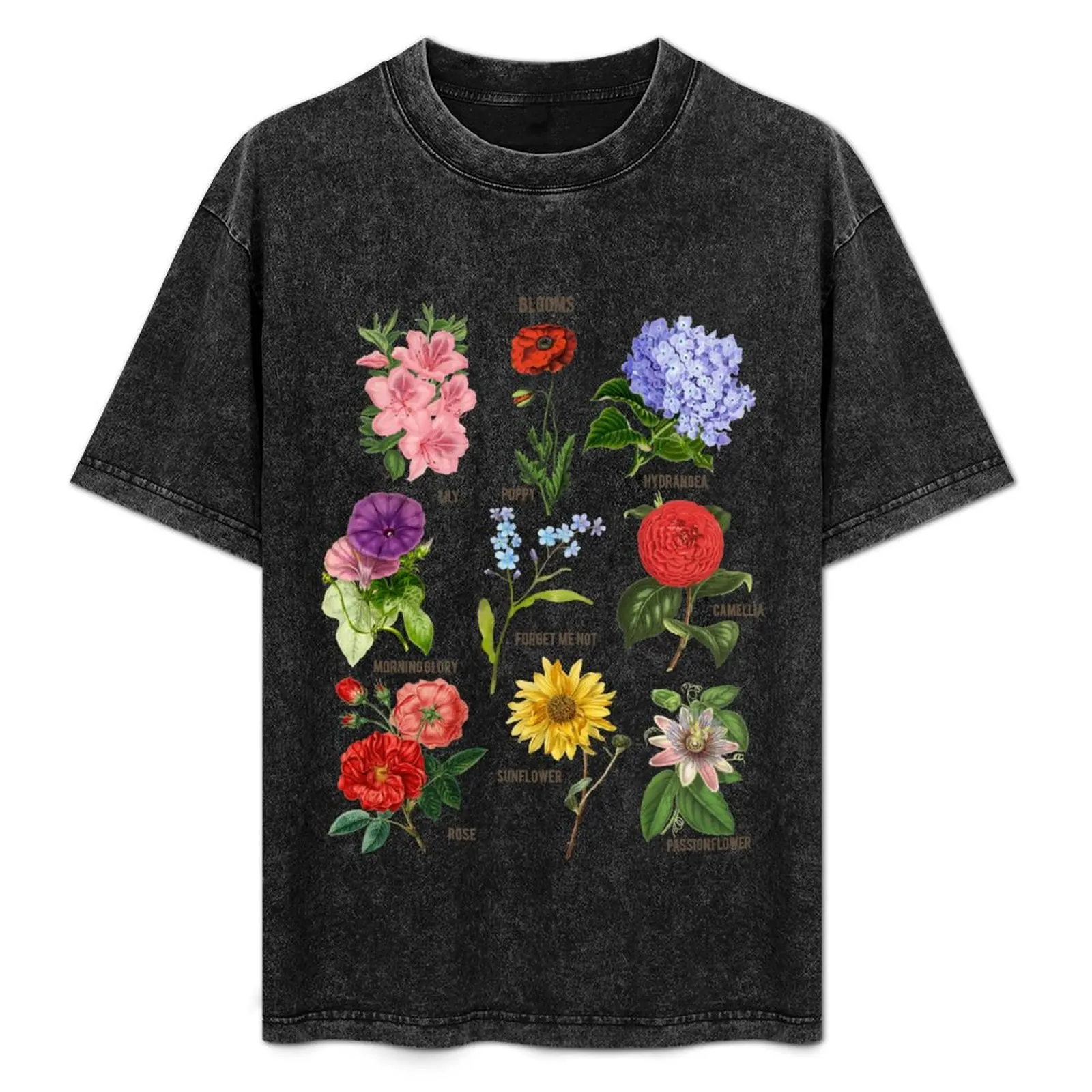 Vintage Blooms Botanical Flower Floral Chart T-Shirt High Elasticity Sports T-Shirt