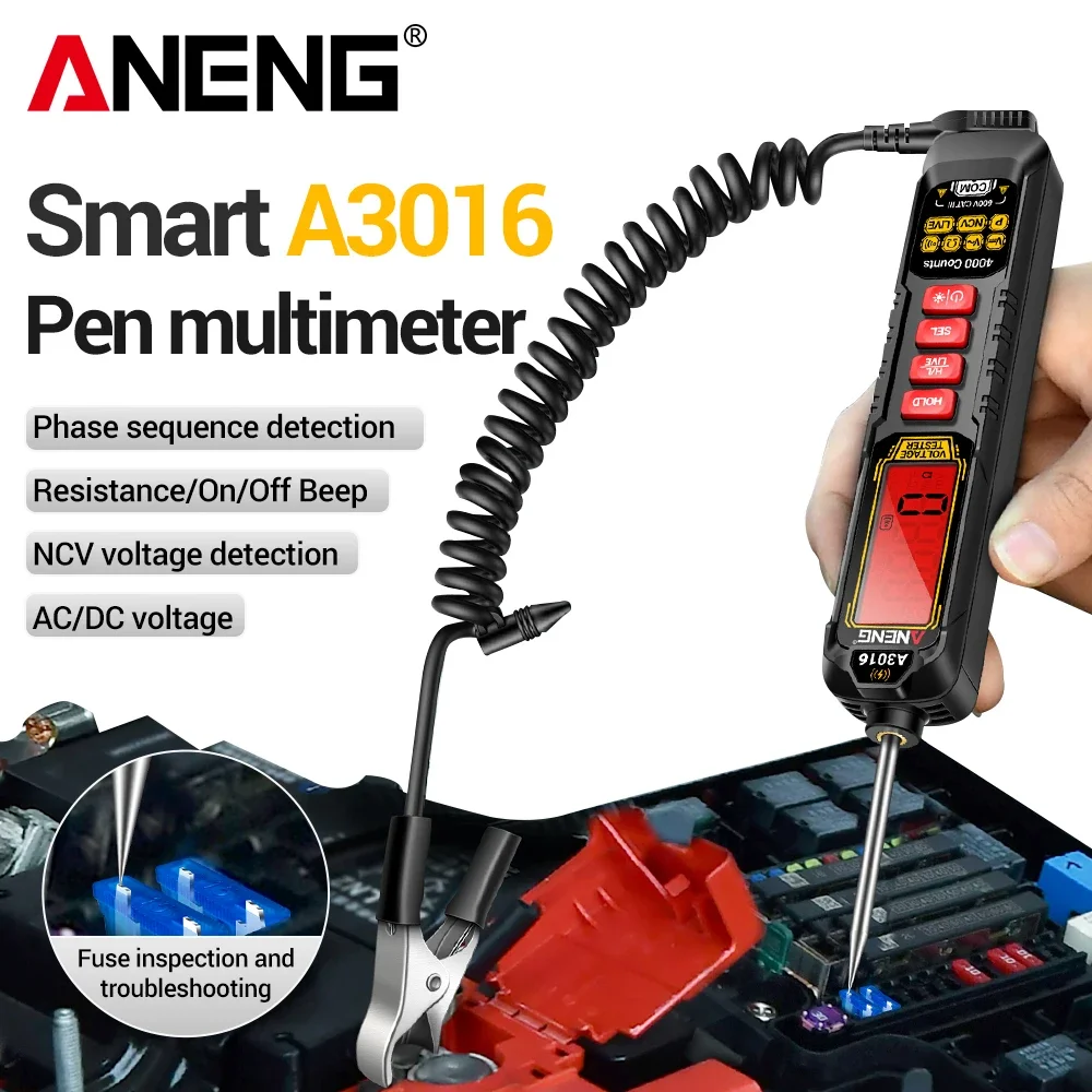 

Digital Multimeter Car Voltage Tester Pen AC/DC Voltage 600V Non-Contact Phase sequence detection Voltage Test ANENG A3016