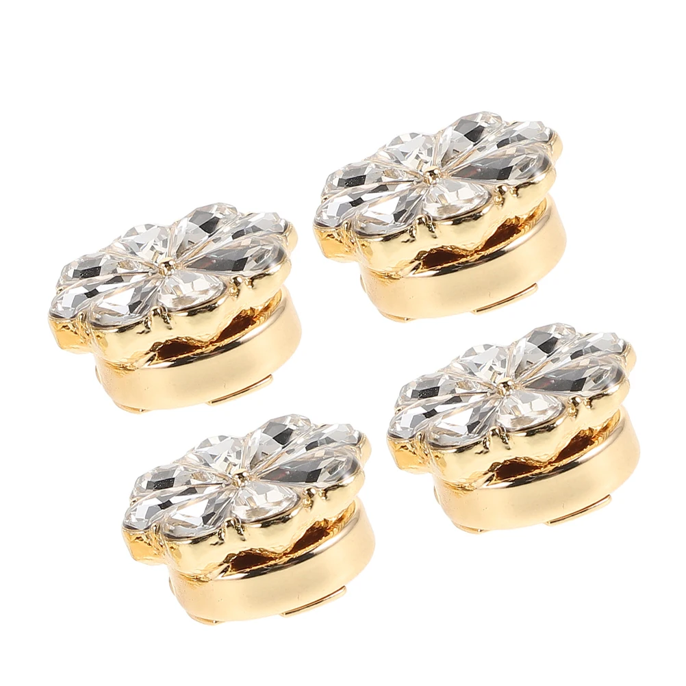

4 Pcs Flower Cufflinks Clip on Button Covers for Women Diamond Cuffs Clips Business Alloy Shirts Miss Jewelry