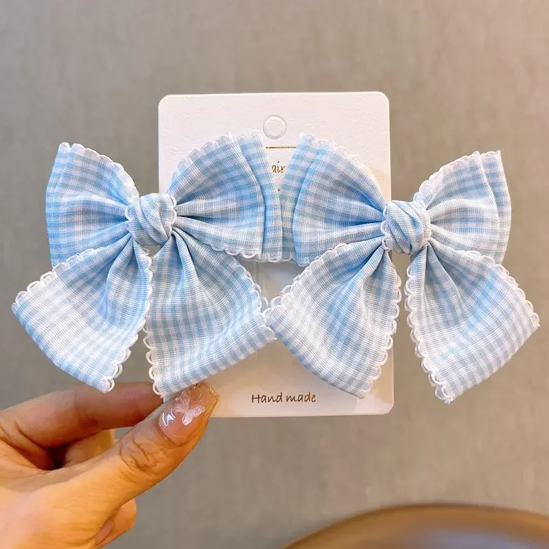 

Женские заколки для волос в упаковке, клетчатые кружевные заколки с бантом, универсальные модные милые заколки для волос Kawaii Lolita, аксессуары для волос для детей