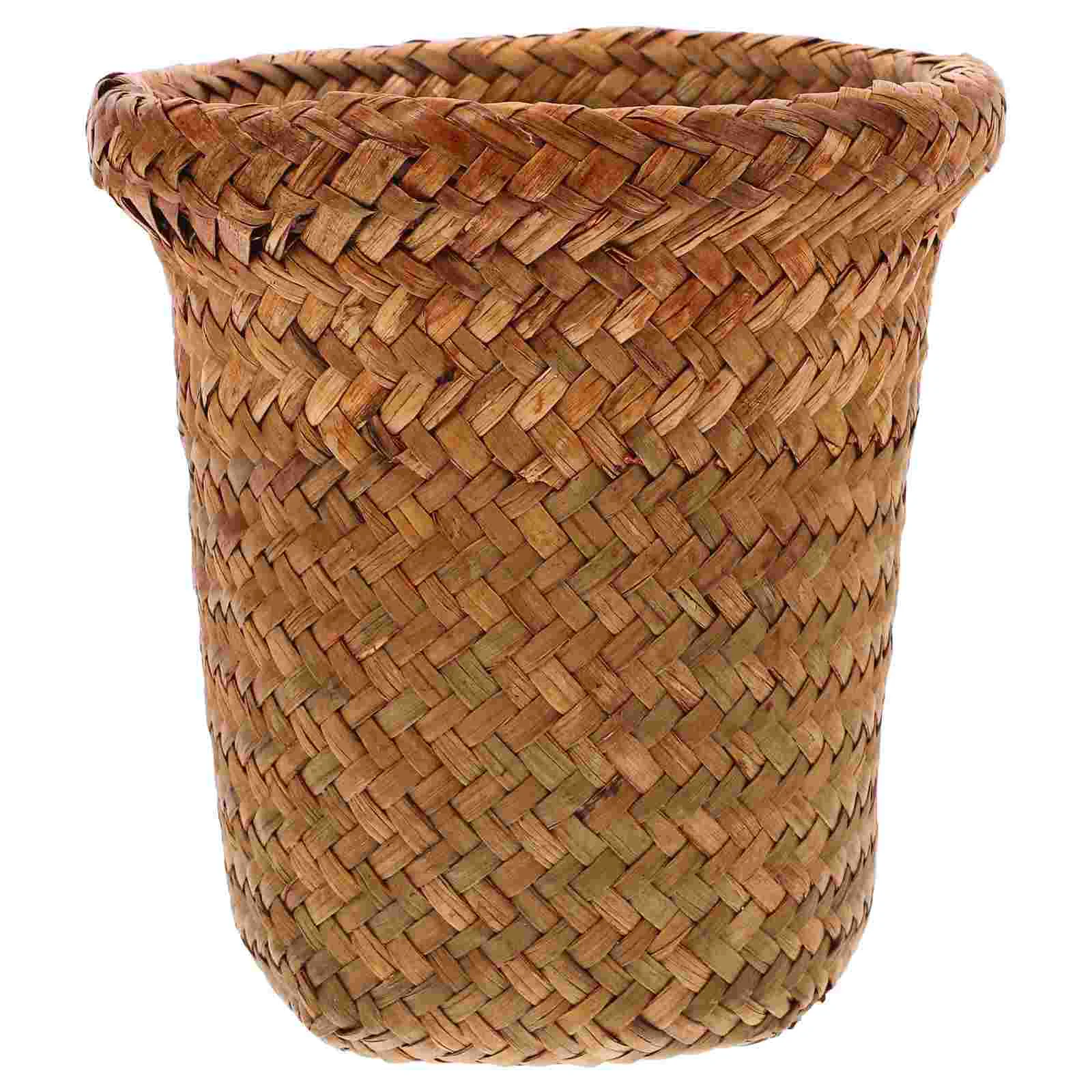 

Seagrass Woven Trash Can Storage Bin Large Size Desktop ganizer Basket Multi functional Sundry Holder Sturdy Handmade Waste Bin