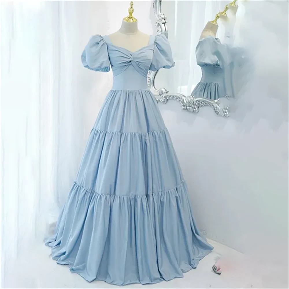 

Lily Sky Blue Charming Prom Dress Gown Stain A Line Formal Gown Lace Up Back Pleat Evening Gown Custom Size vestidos de noche