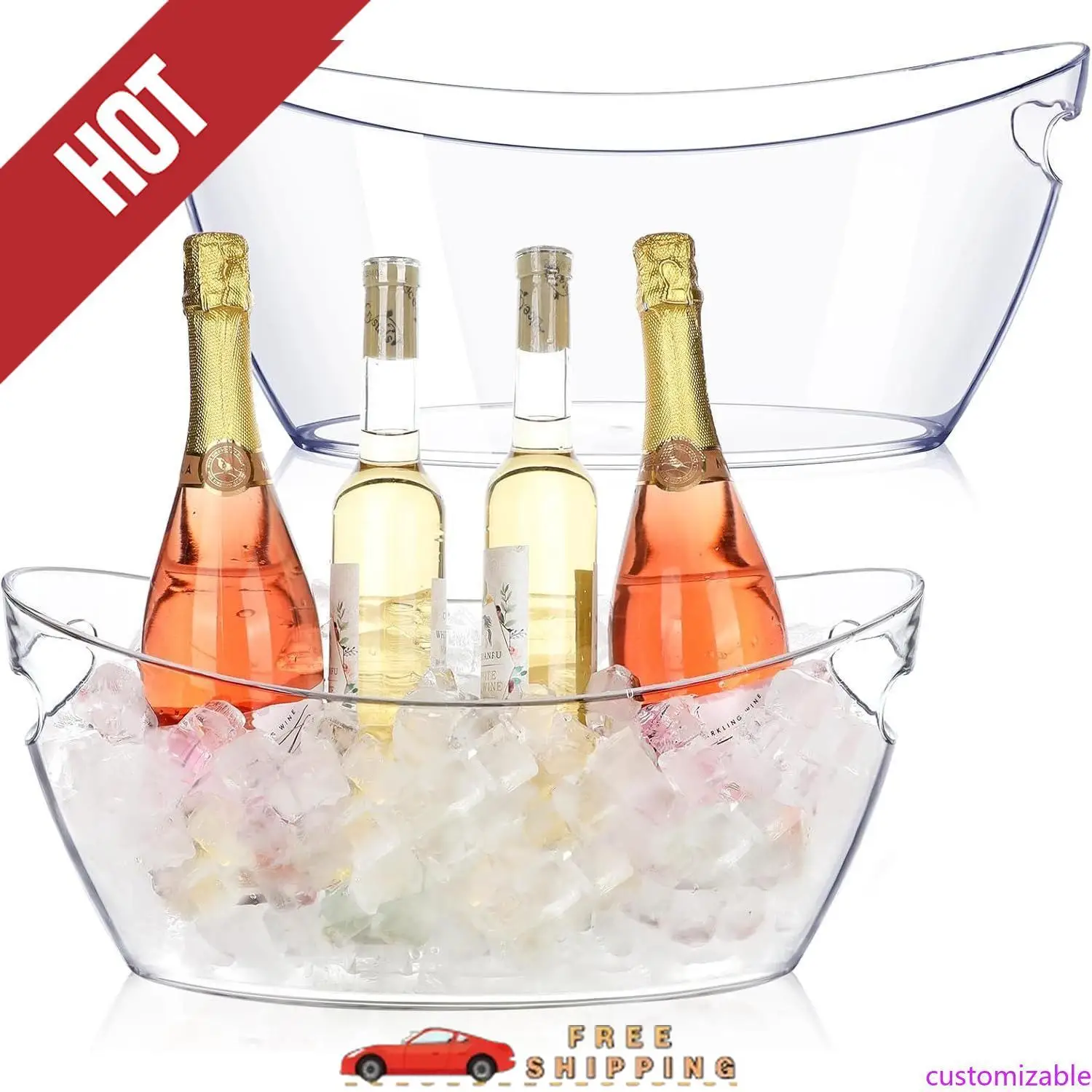 

Customizable Ice Buckets for Parties, 2pcs Acrylic Champagne Beverage, Drinks Buckets Tub for Cocktail Bar, 5.5L Ice Bucket