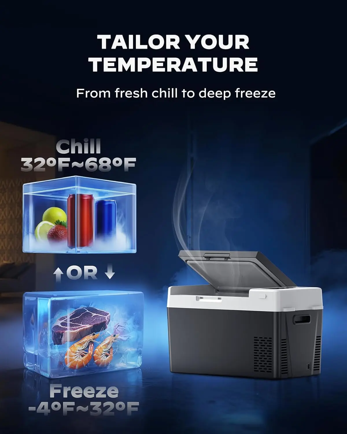 ثلاجة سيارة 12 فولت 25 كيو تي مبرد محمول -4 ° F إلى 68 ° F، تبريد الضاغط، وضع ECO، أسود #4