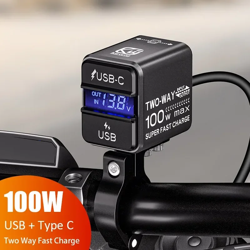 Motorcycle USB Phone Charger 100W Super Fast Emergency Two-Way Charging PD & QC3.0 Moto Battery Char