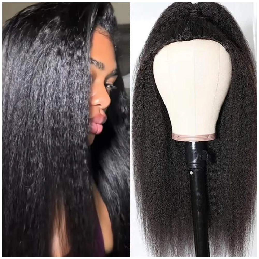 32 Inch Half Wig Human Hair kinky straight With Drawstring Glueless Wear Human Hair Beginner Friendly 250% Density