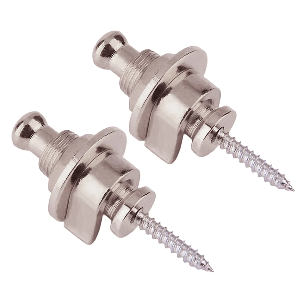 

2 Pcs Acoustic Guitar Studs Buttons Strap Lock Tail Nail Bass Silver Anti-slip Belt Locks