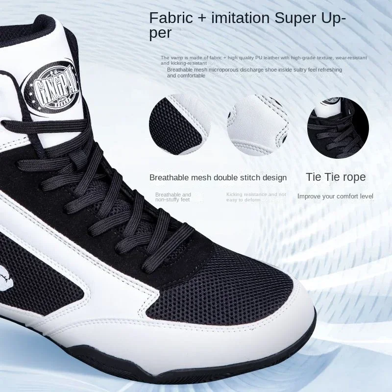جديد وصول الملاكمة القتال الأحذية أسود أبيض أحذية المصارعة الرجال النساء تنفس القتال أحذية الأزواج الفاخرة العلامة التجارية حذاء للجيم