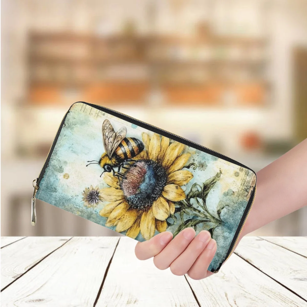 

Fashion New Ladies Long Wallet Hot Vintage Bee Print Casual Shopping Coin Money Bag for Women Business Credit Card Holder Purse