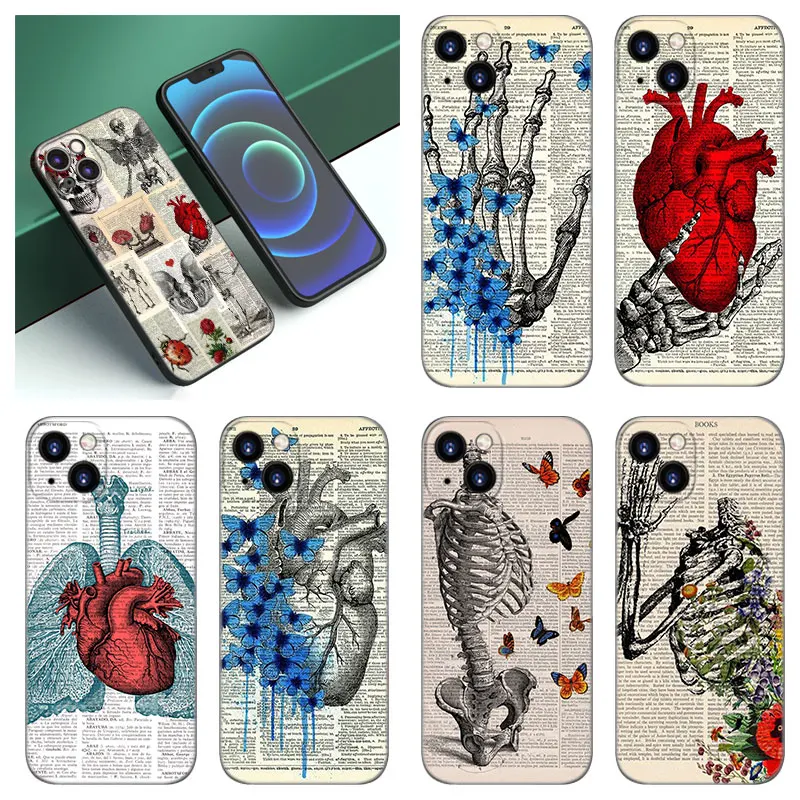 Medical Human Anatomy Phone Case For Apple iPhone 12 13 Mini 11 14 15 Pro XS Max 7 8 Plus X XR SE 2020 2022 Black Silicone Case