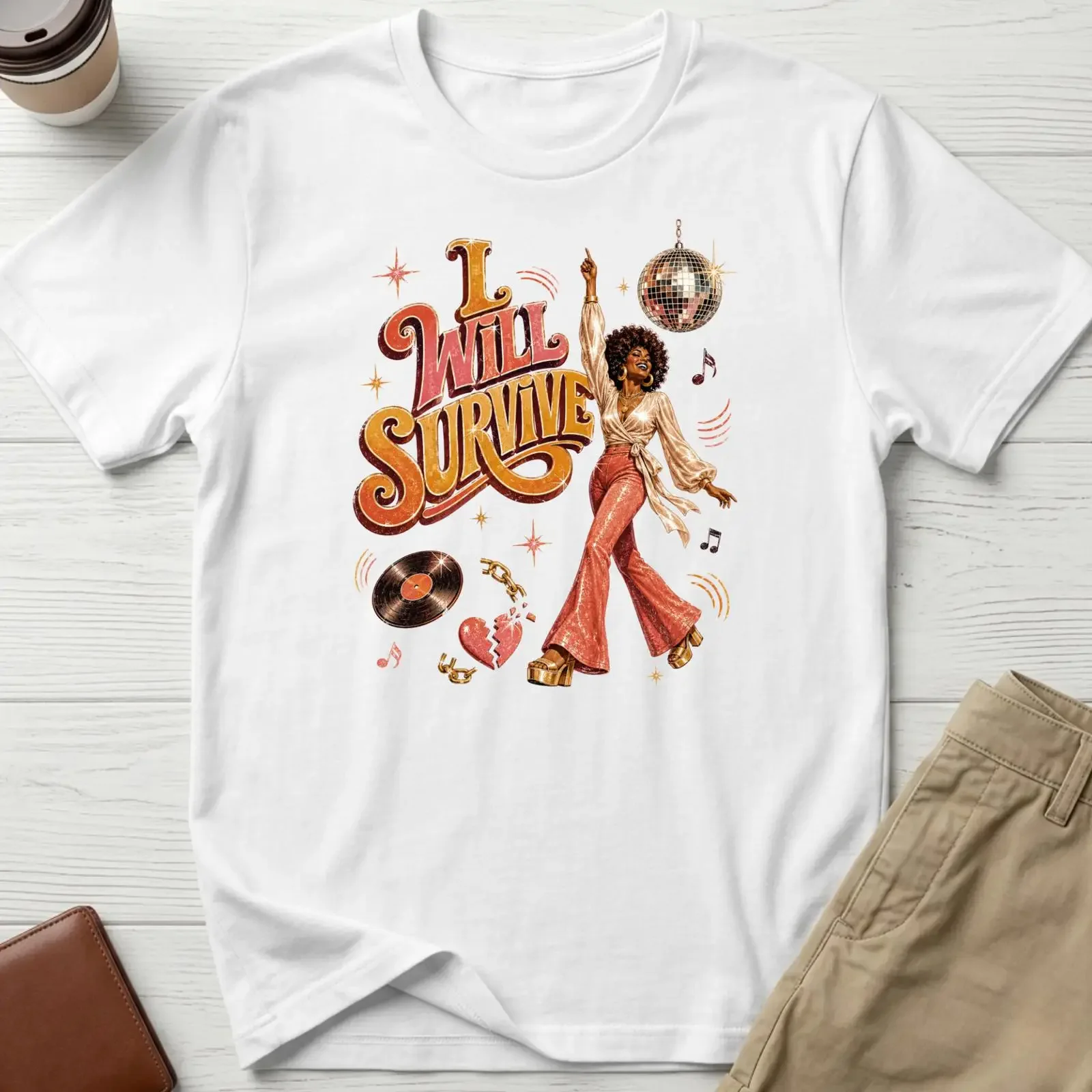 I Will Survive Disco T Shirt Retro 70s Music Vintage Queen Groovy Empowering for Women Mirror Ball Festival Apparel vintage