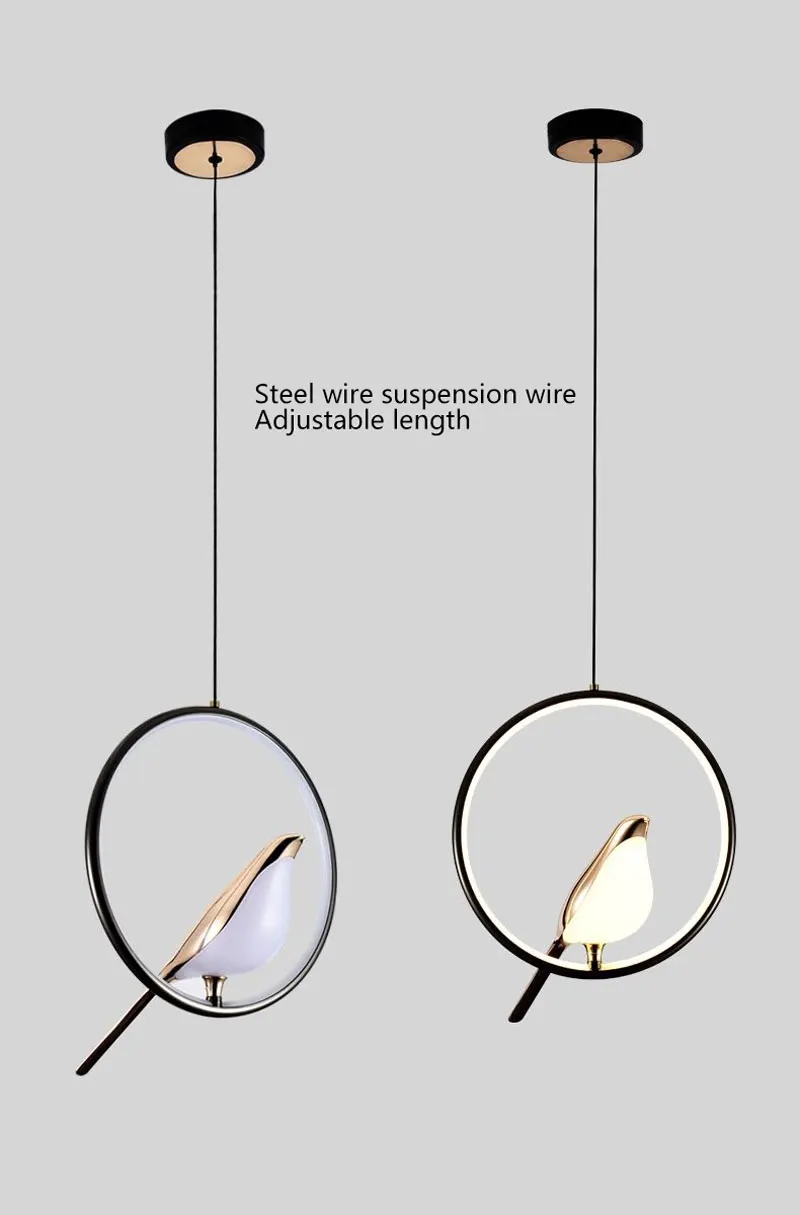 Nordic Elster Vogel LED Kabel Anhänger Lampen für Nacht Schlafzimmer Innen Schwarz Silber Hängen Lichter Kronleuchter Lampe Hause AC85-265V – Detail 11