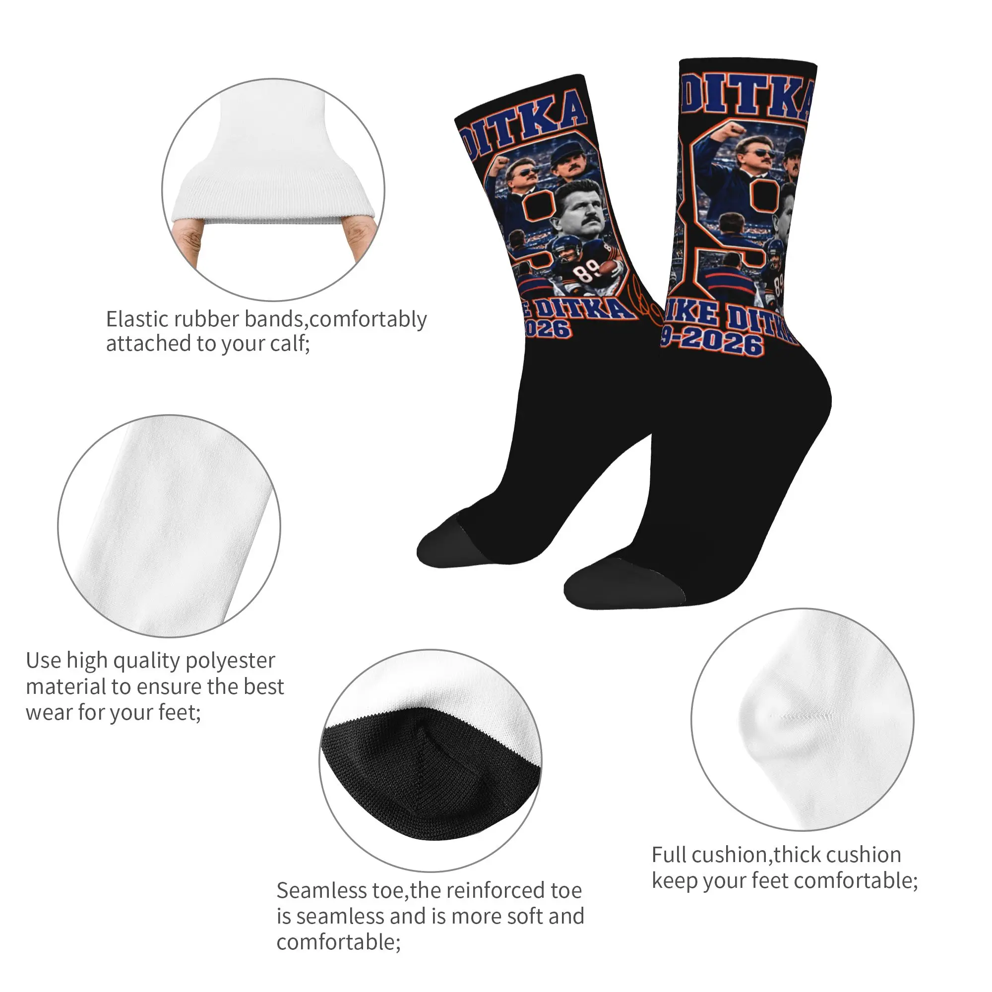 New Male Men Socks Novelty Mike Ditka Memorial Football Legend Sock Polyester  Graphic Women's Socks Spring Summer Autumn Winter
