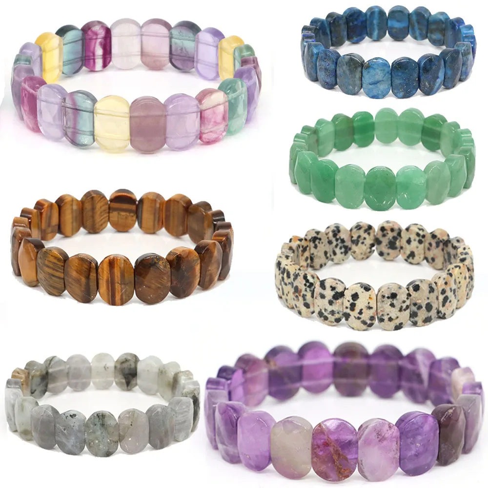 Natural Stone Faceted Oval Beads Stretch Bracelet Healing Crystal Rose Quartz Amethyst Energy Elastic Bangle Women Jewelry Gifts