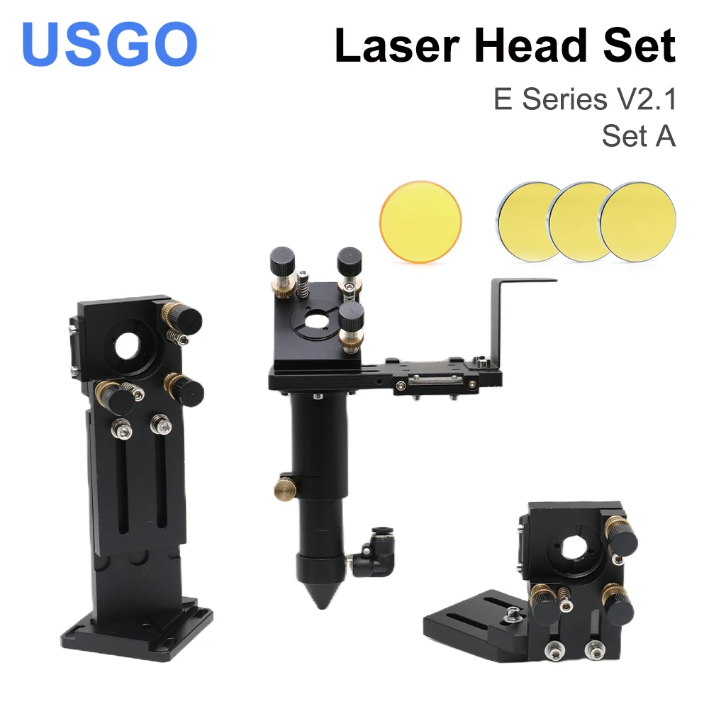 

USGO CO2 Laser Head Set E Series Laser head + 1 Pcs Focusing Lens + 3 Pcs Si / Mo Mirrors for Engraver Cutting Machine Parts