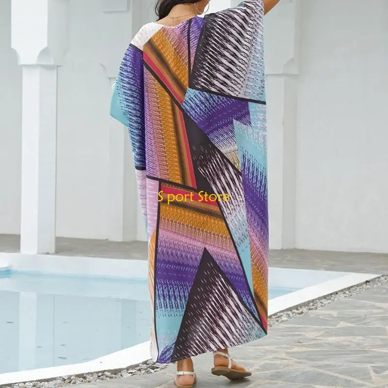 U2JB 女性エスニックプリントカフタンビーチドレスプラスサイズ水着カバーアップ水着